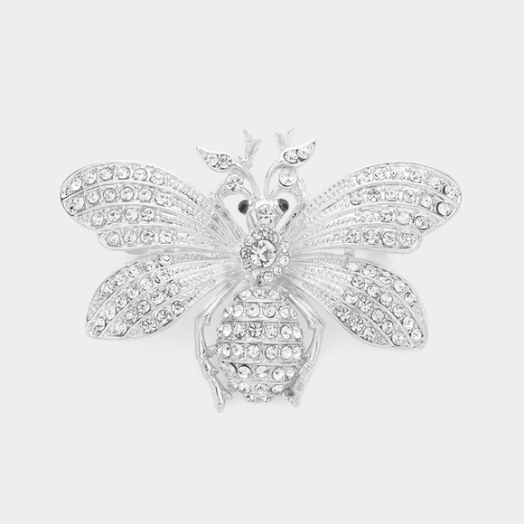 Silver Rhinestone Crystal Honey Bee Brooch Pin Fashion Accessory - Picture 1 of 2